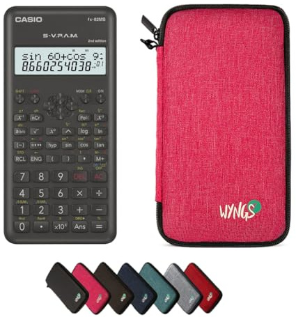 Casio fx-82MS 2nd Edition inkl. WYNGS Schutztasche Pink - Wissenschaftlicher Taschenrechner - Basic Set