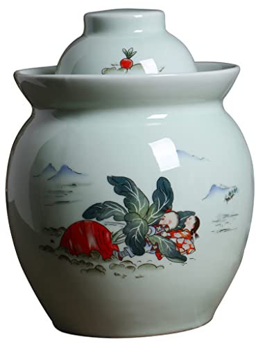 Traditional Water-Sealed Jar,Fermentation Jar,Pickle Jar Ceramic Jar With Lid,Traditional Chinese Fermentation Kit Crock With Water Seal Airlock Lid, Fermentation Jar for Pickles,Kimchi,Sauerkraut(7KG