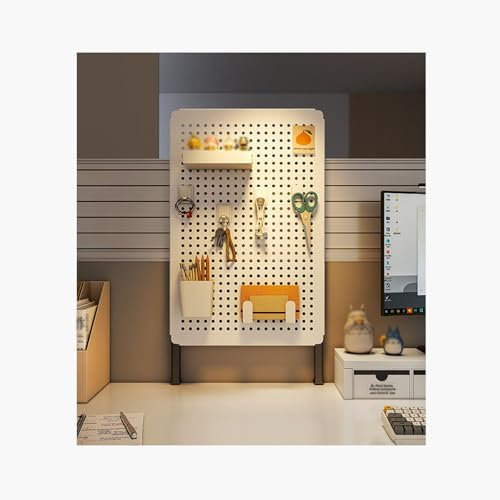 lhyangroupao Klemmbares Schreibtisch-Pegboard, quadratische Stecktafel, Lochwand-Kombinationsset, Multifunktionale, Höhenverstellbare Lagerregal und Ausstellungs(White,Small)