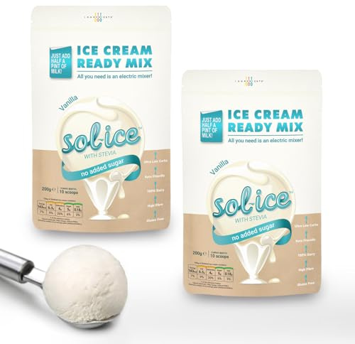 Sol-ice 0% Added Sugar Ice Cream Mix Powders | Dairy Keto Friendly | Whip with Just a Mixer or Machine | Fibre-Based | Bundle of 2x Vanilla 200g