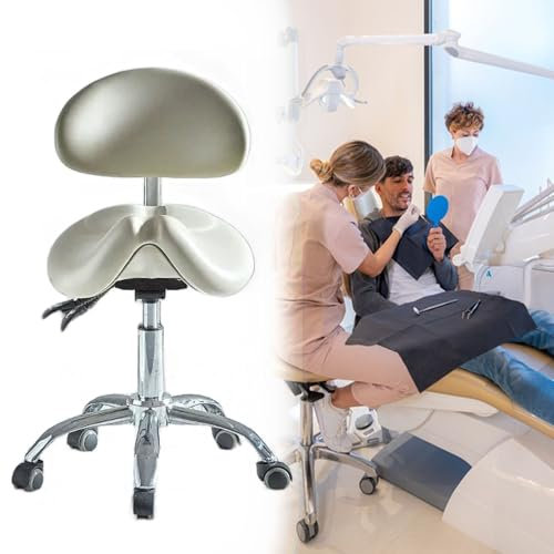 Innovz Sattelhocker Weißer Sattelhocker, Stuhl für Zahnhygieniker, Robuster Rollbarer Sattelhocker mit Rückenlehne, 18-22 Zoll Hohe Sattelstühle für Massagesalons, Spas und Zeichenbüros