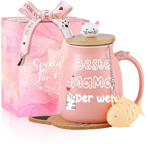 Geschenke für Mama Tasse Katzen Muttertagsgeschenk Geburtstagsgeschenk für Beste Mama Der Welt Kawaii Kaffeetasse Werdende Mütter Geschenk Teetassen Besondere Muttertag Weihnachts Dankeschön Geschenke