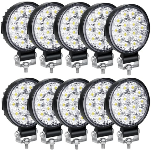 YOJZMA 10Pcs 3.2 pulgadas 42W Mini Spot LED luz de trabajo, 12V 24V 6000K | Spot, 12V/24V, Blanco 6000K, Resistente al agua IP67, para todoterreno, camión, barco, camioneta, SUV, ATV, UTV, 4X4