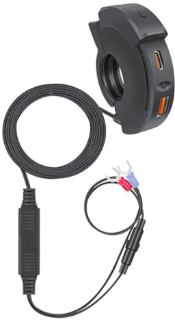 Sarini Cargador de Motocicleta 48W QC3.0 USB A y PD Tipo C Toma de Carga rápida Dual Impermeable para Motocicleta 12V 24V 1 Pieza