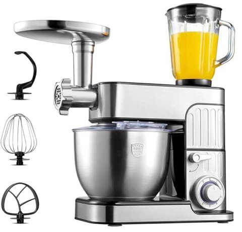 Impastatrice per Dolci con Ciotola e Supporto, Impastatrice da Cucina Elettrica Multifunzione da 7 Litri, Impastatrici con Tritacarne e Spremiagrumi, Impastatrice con Motore in Rame Puro da 1000 W