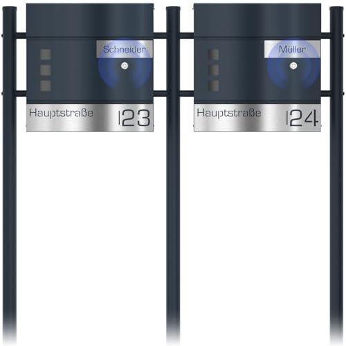 Buzón Doble con Soporte para Timbre de Radio en Antracita RAL 7016 - Buzón de Ventana Personalizado Acero Inoxidable Grabado con láser Buzón de Pared con Cerradura