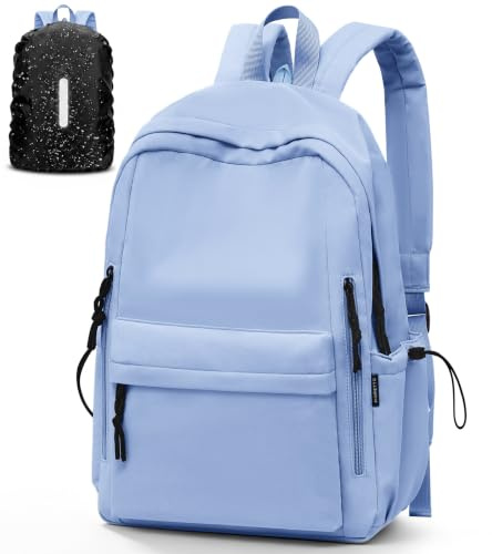 FIORETTO Backpack Womens School Bag Girls Boys, Lightweight Water-Resistant Fits 15.6” Laptop Large Capacity Rucksack with Rain Cover, Ideal for School College Commuting Travel Blue
