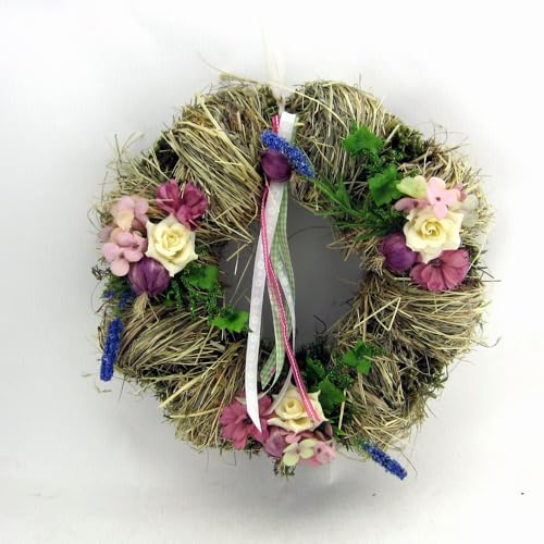 Tisch- oder Türkranz rund ø 28 cm - Kranz aus Naturmaterialien, rosa Blüten und Lavendel - Frühling - Sommer - Herbst als Willkommensgruß (Art.319)