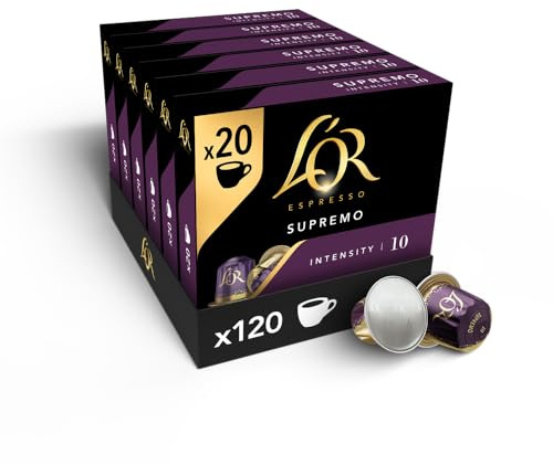 L'Or Espresso Café - 120 Capsules Supremo n° 10 | Compatibles Nespresso®*, lot de 10 x 20 capsules aluminium