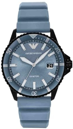 EMPORIO ARMANI Watch for Men, Quarz-Dreizeiger-Datumwerk und 42mm Gehäusegröße mit Silikonarmband