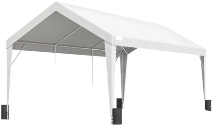 VNSMM Carports Carport 10x20ft Heavy Duty Auto Überdachung Garage mit 8 verstärkten Stangen und 4 Gewichtstaschen UV-beständig Zeltgarage(White)