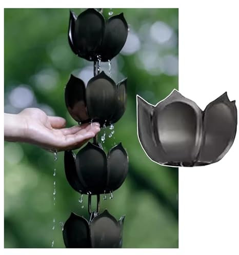 YAYREC Regenketten，regenablaufkette， Regenkette aus Kunststoff, Regenketten for den Außenbereich, Lotus-Regenwasserumleiter for die Gartendekoration(2.6m/8.5ft)