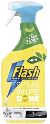 Flash Spray Wipe Done Kitchen Surface Cleaner 800ml Crisp Lemon Scent – No-Rinse, No-Streak Formula Powerful Grease Removal with Plant-Based Ingredients Safe for Food Contact Areas x 1 Pack