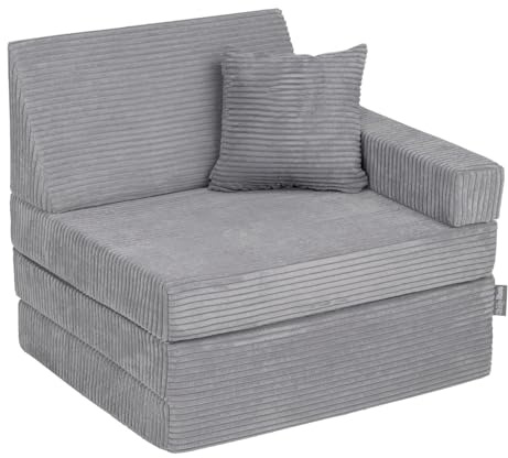 KiddyMoon Kindersessel Aufklappen Mit Kissen Aus Schaumstoff Sessel Für Kinder Kinderstuhl Für Kinderzimmer Stuhl Faltmatratze Matratzen Relaxsessel Kuschelsessel, Dunkelgrau