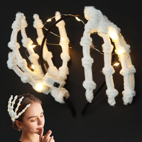 Halloween Haarreif Kinder Bastelset, Halloween Haarschmuck Enthält LED und 45 Pfeifenputzer zum Basteln, Kreatives DIY -Skelett -Hand -Kopfschmuck, Geschenk für Familie, Freunde, Mädchen, Jungen