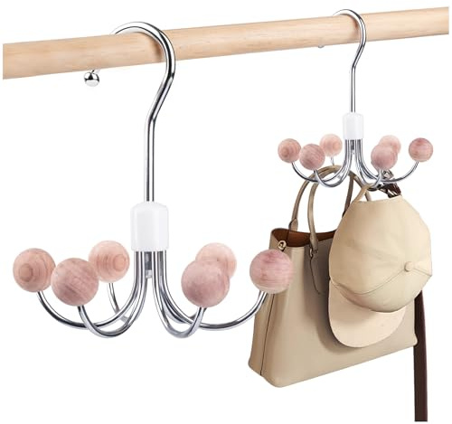 2 PCS 360° Swivel Belt Hanger for Wardrobe, Cedarwood Rotating Hexagon Belt Hanger Space Saving Hanging Holder Storage Hook for Belts, Ties, Scarves, Hats (Cedar Wood)