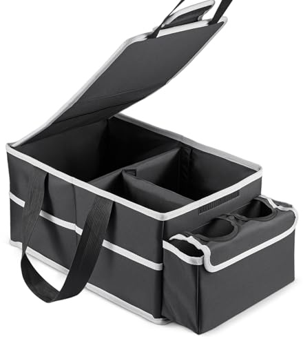 Youyijia Back Seat Organizer Foldable Car Organizer Front and Rear Seat Organizer with Dividers Cup Holders and Lids Suitable for Front Seat/Back Seat/Trunk Car Accessories Interior