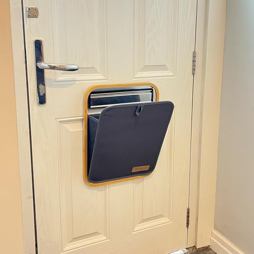 Letterbox Catcher - Bamboo Frame Mail Holder - Front Door Fabric Pocket Post Bag - Draft Excluder No Tools Needed Hallway Organizer - Durable Stylish Design - Grey Letter Catcher for Front Door