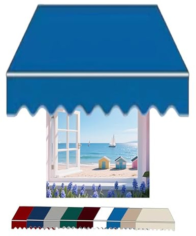 Tenda da sole manuale retrattile 200 x 150 cm, impermeabile, per finestre, patio e balcone, colore celeste, perfetta per protezione esterna, facile da installare