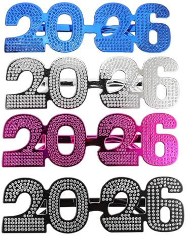 Hemobllo 4 Pack 2026 Silvester Party Brille Spaß Erwachsene Sonnenbrille Festliche Neujahr Zubehör für Feiern
