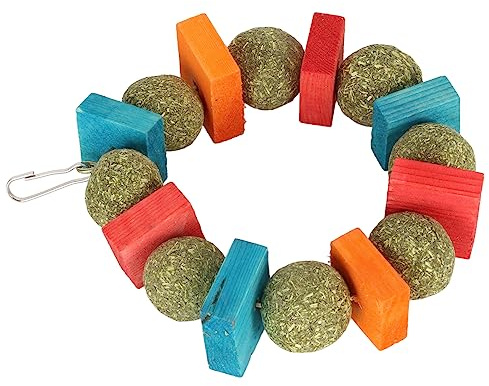 Haofy Jouets à Mâcher en Bois de Pommier Naturel pour Lapins et Cochons d'Inde, Boule de Paille Comestible, Soins de santé Dentaire (Bague Ronde pièce colorée)