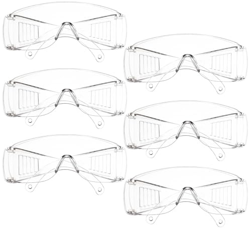 GRADENEVE 6 pares Gafas de Seguridad de Laboratorio con Protección Lateral Ventiladas Cómodas Lentes Transparentes para Uso Fábrica y Ciencia