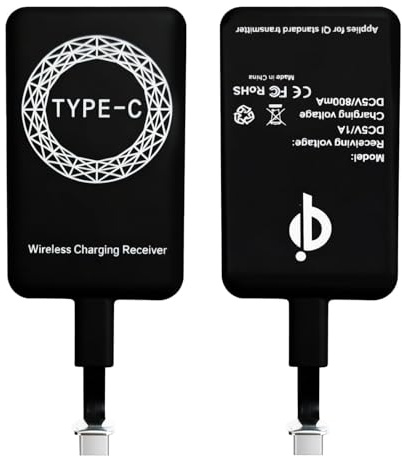 Adaptador Qi Tipo C para Carga Inalámbrica 5V 1000mA, Receptor Delgado Universal Compatible con Huawei, Xiaomi, Samsung Galaxy, OPPO, Vivo, Motorola, Google Pixel, Sony, HTC y Otros Smartphones USB-C