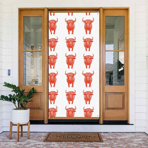 Decoraciones para puertas – Bonito estampado de toro de verano y primavera para puerta delantera, cartel de otoño e invierno, telón de fondo colgante para interiores y exteriores, suministros de