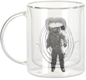 Fabulous Tazza in vetro a doppia parete, astronauta, bocca, gigante, collage, spazio surrealismo, Nanar, tazza da caffè e isolante, 330 ml, effetto sospeso anti-bruciore, stampa in Francia