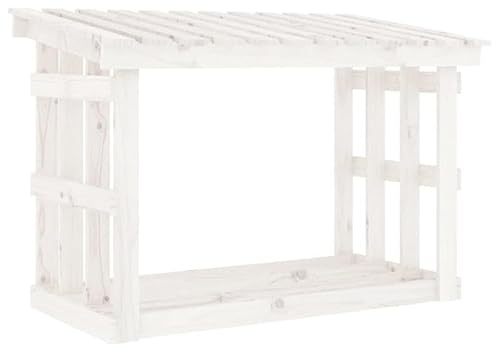Eleganz Scaffale per legna da ardere in legno massello di pino bianco, 108 x 64,5 x 77 cm, stabile scaffale per legna da ardere per camini, design naturale e durevole