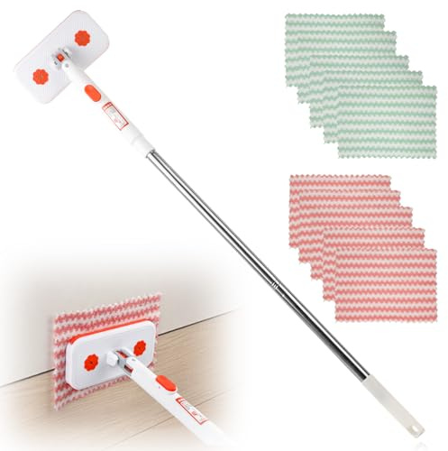 Mopa con Sistema de Cierre por presión, Mango Ajustable 145 cm Mini mop, Cambio en 1 botón, con 10 Fundas de Microfibra Reutilizables, para Suelos, pelos de Mascotas, Cocina y baño
