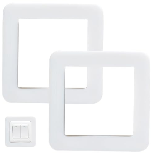 Light Switch Surround, Self Adhesive Light Switch Cover Plates, White 2Pcs | Durable Plastic Cover Resists Marks, Self-Adhesive Backing Installs Without Tools, Suitable for Light Switches and Sockets