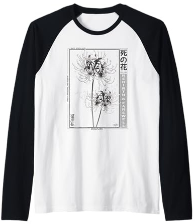 Giglio Bianco Ragno in Giapponese Grunge Anime Floreale estetica Maglia con Maniche Raglan