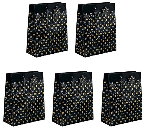 SIGEL Papier Geschenktüten Stardust groß 33 x 26 cm 5er Set | GT028/5, Farben in Schwarz Gold und Silber für Weihnachten