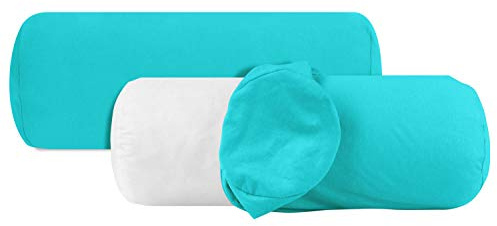 npluseins 2er-Pack Jersey Nackenrollen Baumwollbezug, 40 x 15 cm, Türkis | Öko-Tex Standard 100, Reißverschluss, formstabil, strapazierfähig, angenehm weich, waschbar bis 60 °C