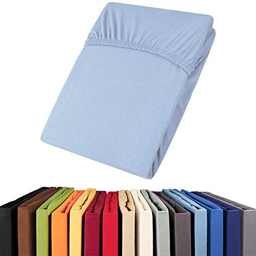 aqua-textil Viana Topper Laken 180x200-200x200 cm blau Baumwolle Spannbetttuch Jersey Spannbettlaken