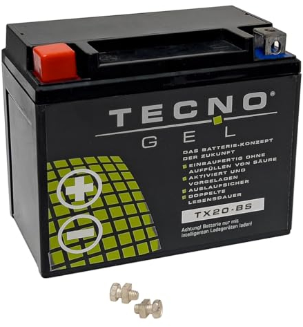 TECNO GEL Qualitäts Motorrad-Batterie für YTX20-BS für HARLEY DAVIDSON XLCH 1000 Sportster 1979-1985, 12V Gel-Batterie 18Ah, 175x87x155 mm