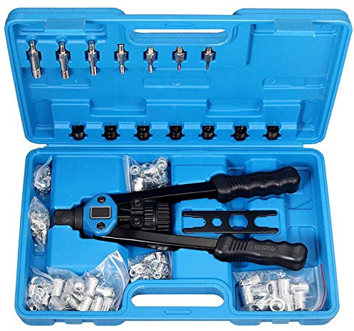 Nietmutternzange Set 13 '' Doppelgriff Nietzange Nietmutterzange Mit 7 Austauschbare Dorne Metrische M3 M4 M5 M6 M8 M10 M12 Inkl. 110 Stück Nietmuttern Mit Schrauschlüssel