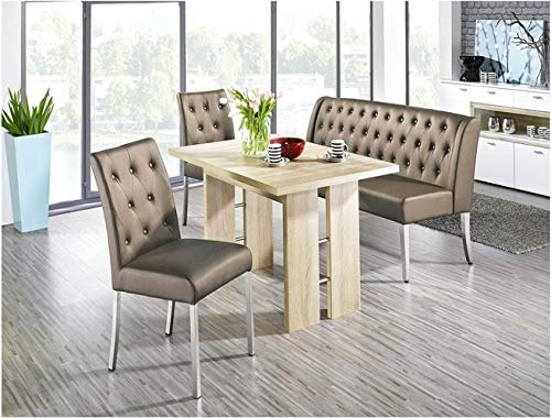 Beauty.Scouts Essgruppe Ohio II Säulentisch Eiche Sonoma sägerau 1x Polsterbank 2X Stuhl Lederimitat Cappuccino Esszimmer Küchenmöbel Esszimmermöbel