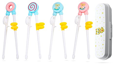 SONARIN Kinder Training Essstäbchen, 4 Paare Training Essstäbchen-Helfer für Anfänger Kinder, Kind Essstäbchen für Anfänger, Geeignet für Anfänger, Kinder Zum Trainieren von Stäbchen（Weiß）