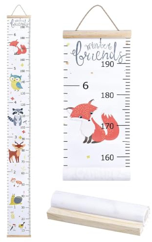 Weegoo Messlatte für Kinder, Messlatte, Wandlineal, Höhenmesslineal für Babys, Jungen, Mädchen, Kinder (Fuchs-Tiere, 200 x 20 cm) | Abnehmbares Messlineal aus Leinwand und Holz, für Baby-Jungen, Mädchen, Kinderzimmer, Wanddekoration