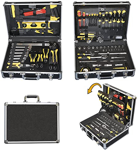 TECH-CRAFT® Werkzeugkoffer 130 tlg. | Heimwerker-Set | Werkzeugkasten aus Aluminium | Werkzeugtasche | Werkstattkoffer | Gewicht ca. 10 kg | Aluminiumkoffer | 52 x 18 x 41 cm