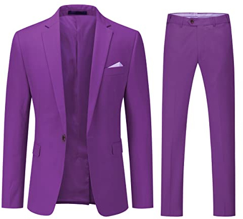 YOUTHUP Costume Homme 2 Pièces Slim Fit Mariage Smoking Formel Affaire | Veste Pantalon, Costard, 1 Bouton, Revers Crantés, Fente Centrale, Coloré, Couleur Unie, Élégant, Business