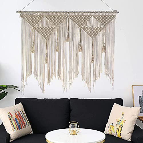 Dasing macramè da appendere parete, in tessuto boho, beige, nappa, decorazione per sfondi della casa (bastone di legno non incluso)