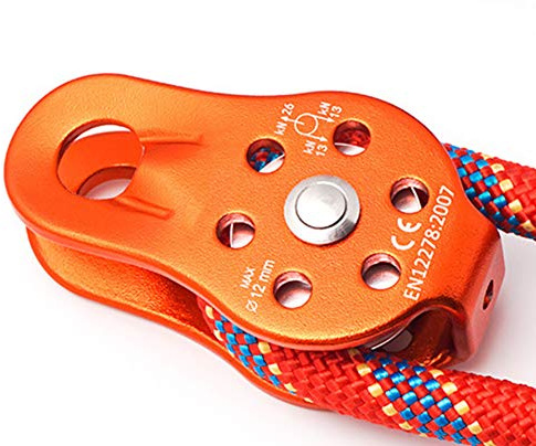 Poulie Escalade, Poulie d'escalade 26kn en Alliage D'Aluminium Robuste, Bloc de Poulie à Corde Pivotante Simple pour l'escalade de Corde de 12 Mm(Orange)