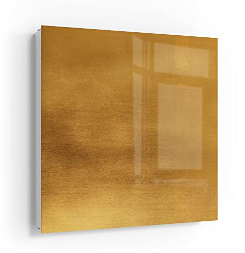 DEQORI Schlüsselkasten weiß | 30x30 cm | Motiv Gebürstetes Goldblech | Glas & Metall Schlüssel-Box | Schlüsselschrank mit 50 Haken + 2 Magnete | Moderne Design Box magnetisch & beschreibbar