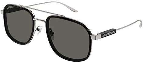 GUCCI Mens GG1310S Sunglasses, Ruthenium-Ruthenium-Grey, 56