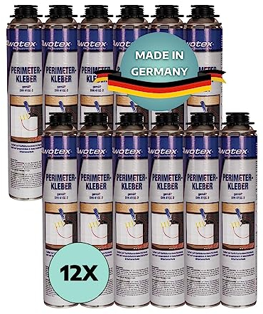 AWOTEX 12 x Perimeterkleber 750 ml I Bauschaum Dämmschaum Kleber ohne FCKW & HFCKW I Klebeschaum für Dämmplatten I Dämmstoffkleber für Polysterol-Hartschaumplatten I Alterungsbeständig