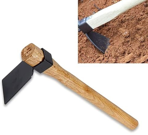 Zappetta da Giardino,Piatta con Manico in Legno, Zappa in Acciaio Resistente, Attrezzi, Strumenti da Giardinaggio per Coltivare, piantare, diserbare, Lunghezza 36cm