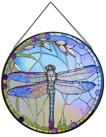 Payutou Hanging Stained Glass for Windows,20cm/7.87inch Dragonfly Hand-Painted Sun Catcher Garden Hangings Christmas Mother's Day, Valentine's Day Ornaments Festival Gift (C style)